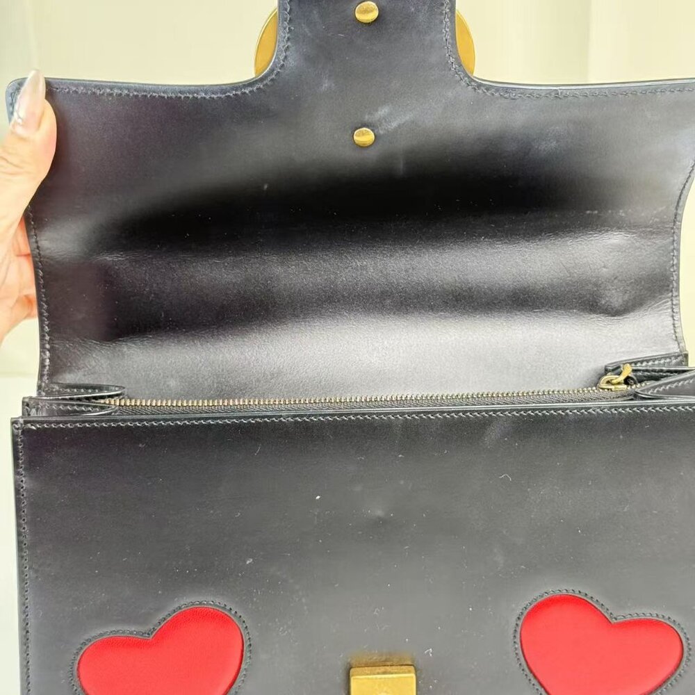 Gucci Black Leather Heart Marmont Shoulder Bag with Red Heart - Picture 10 of 10